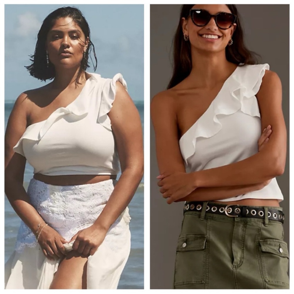 NWT Maeve Anthropologie White One-Shoulder Ruffled Top Size M